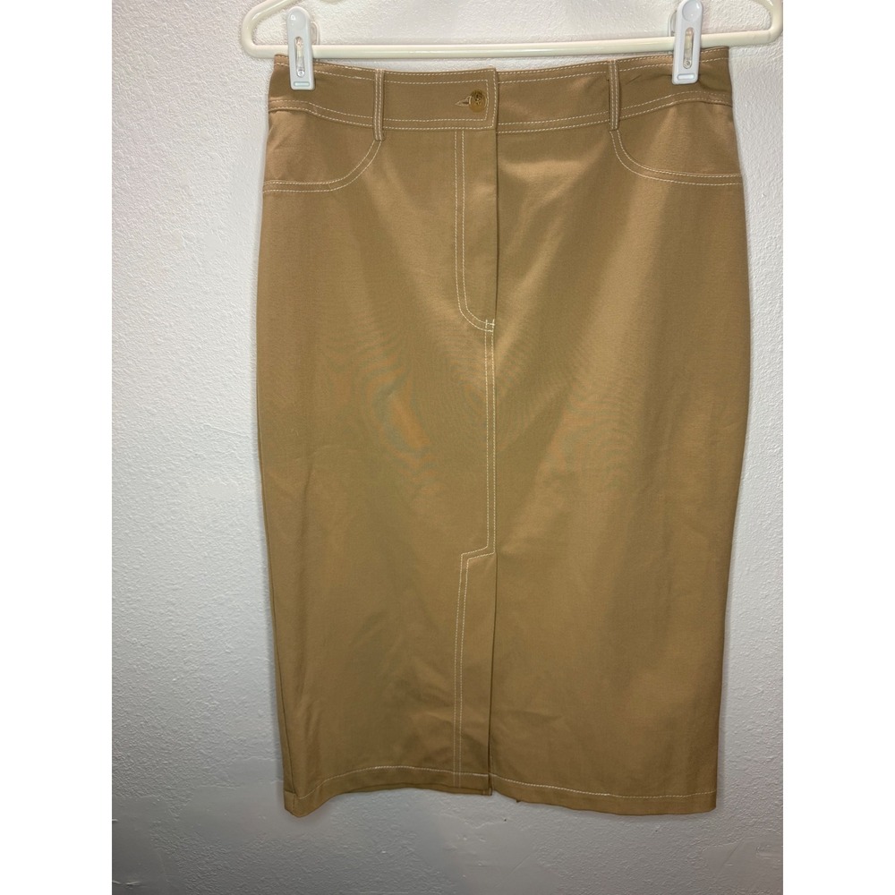 Dina Bar-El Pencil Skirt Women's 8 Tan Contrast Stitch Preppy Office Made in USA